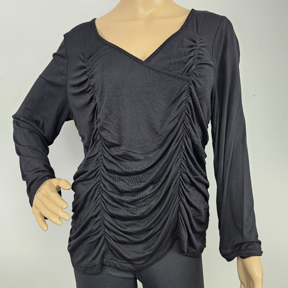 Panitti Black Jersey Knit Ruched Top Sz L Dark Romantic Holiday Whimsigoth